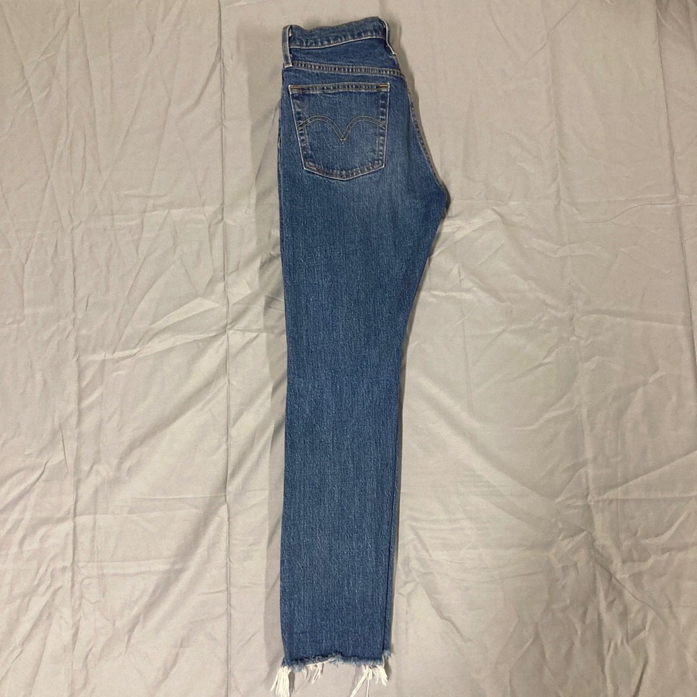 Levi Strauss 501 Skinny Jeans Women Blue Distressed Raw Measurements in photos. - Picture 10 of 16